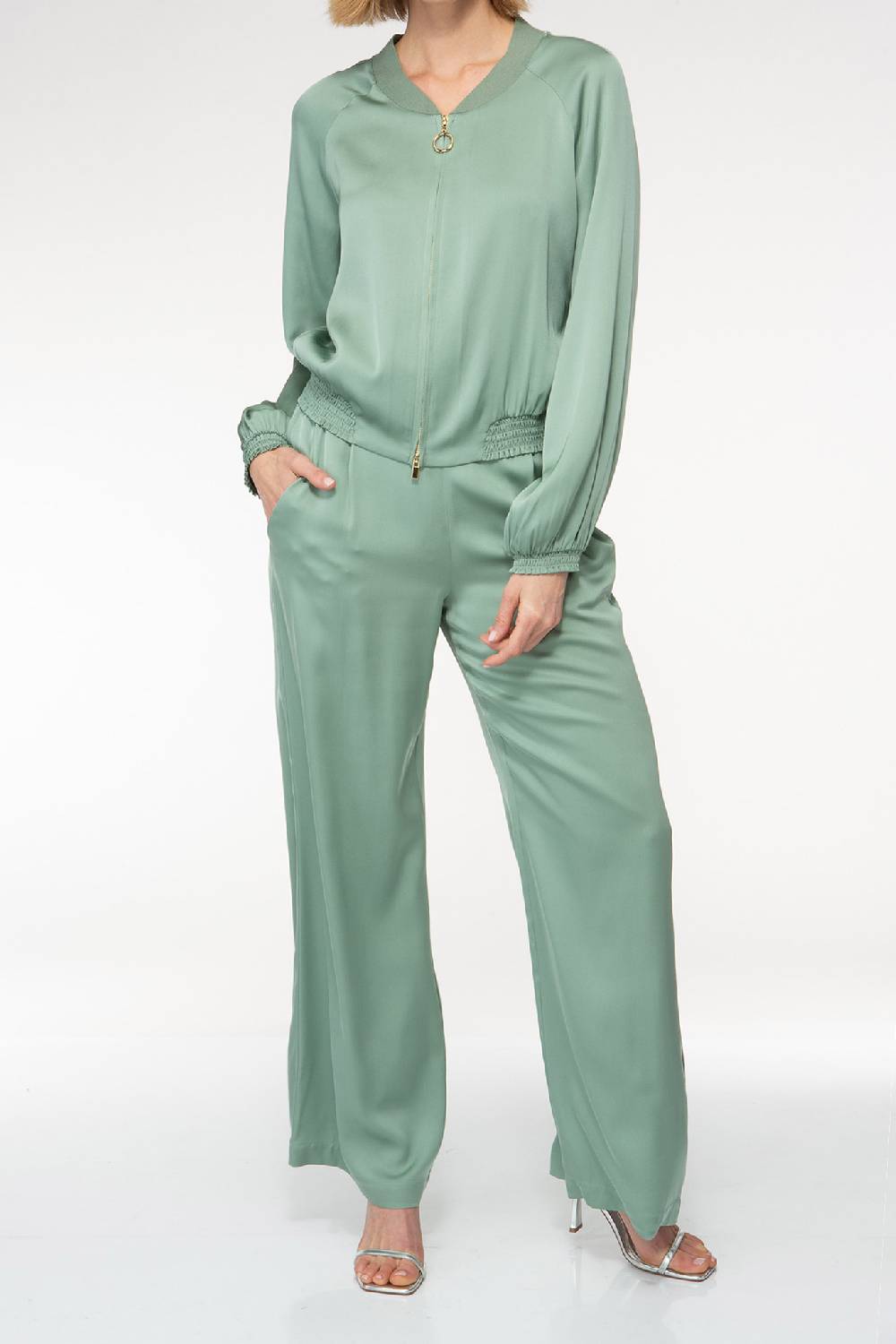 IVI GmbH SOLID SILK Seidenhose mit weitem Bein salbei Hotsell