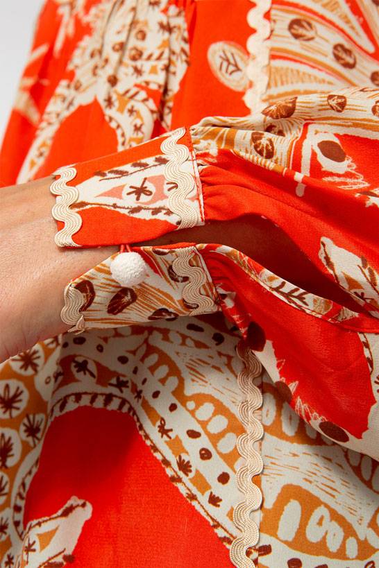 IVI GmbH PALM VIBES Seidenbluse mit Biesen rot Online