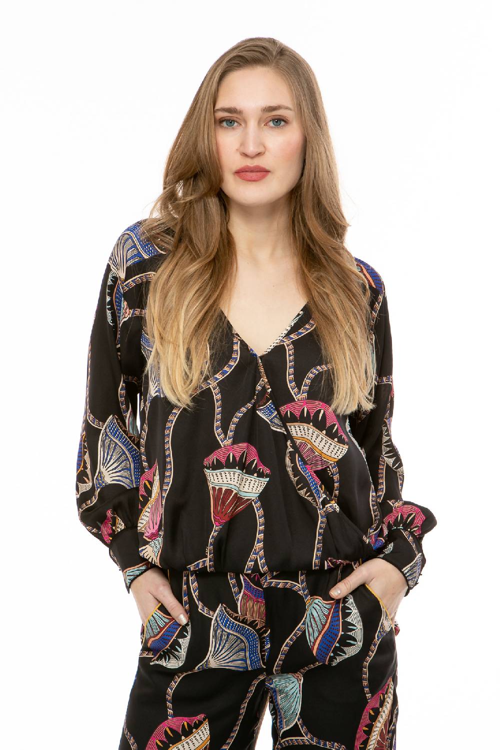 IVI GmbH LOTUS BLOSSOM Wickelbluse schwarz Fabrikladen