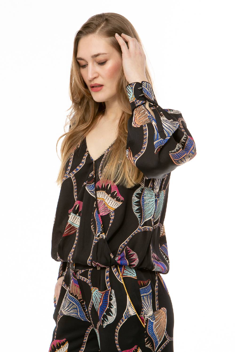 IVI GmbH LOTUS BLOSSOM Wickelbluse schwarz Fabrikladen