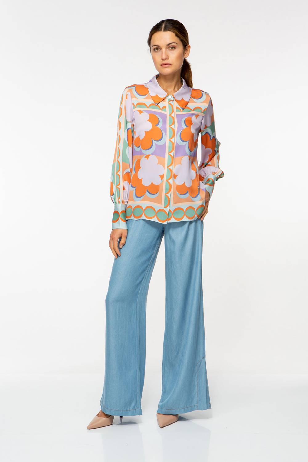 IVI GmbH CHECKED FLOWERS Verkürzte Hemdbluse aus Seide multicolor Hotsell