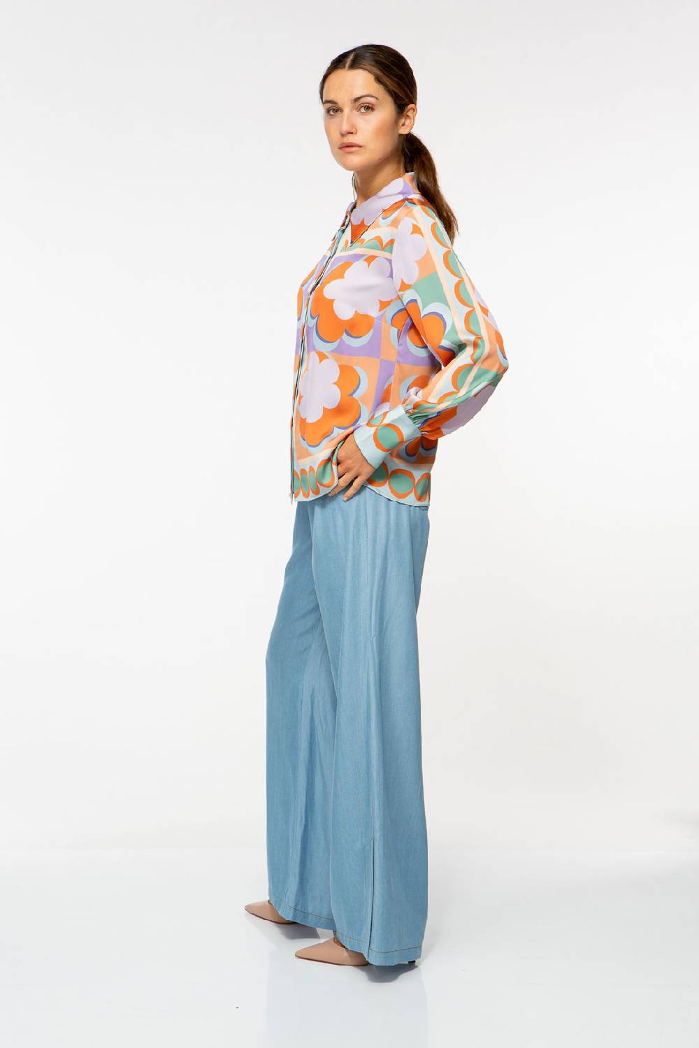 IVI GmbH CHECKED FLOWERS Verkürzte Hemdbluse aus Seide multicolor Hotsell