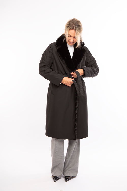 Petite M. Kunstfell Trenchcoat in Schwarz Blitzverkäufe