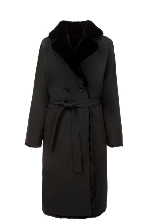Petite M. Kunstfell Trenchcoat in Schwarz Blitzverkäufe