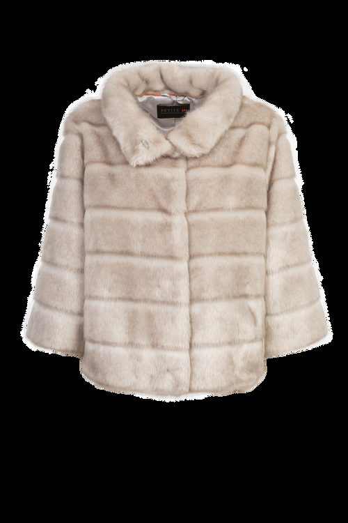 Petite M. Kurze Kunstpelzjacke in Silbergrau im Angebot