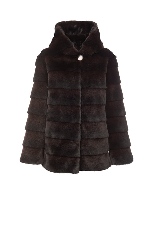 Petite M. Kunstpelz Jacke mit Kapuze in der Farbe braun-schwarz Online