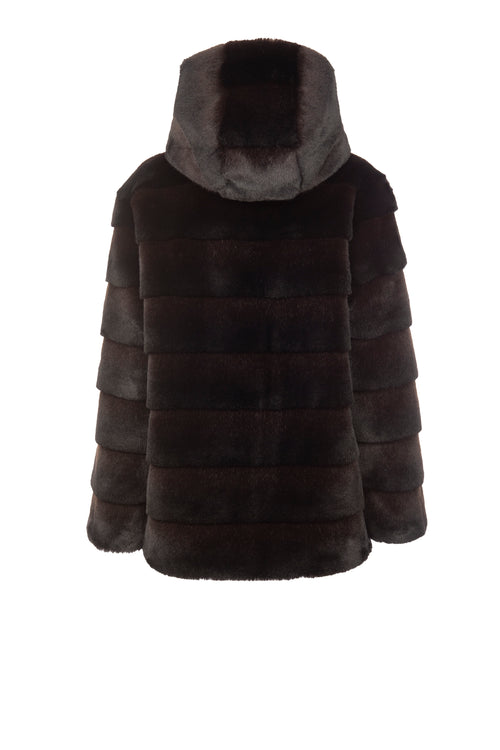 Petite M. Kunstpelz Jacke mit Kapuze in der Farbe braun-schwarz Online