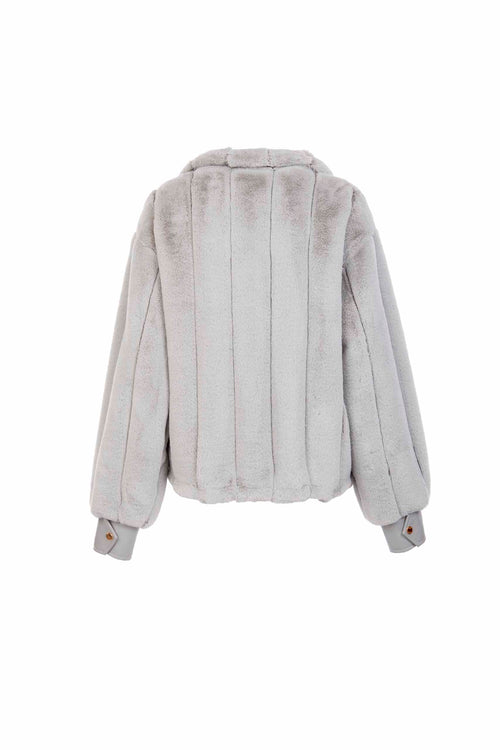 Petite M. Kunstpelz Bomberjacke in Silbergrau Auslauf