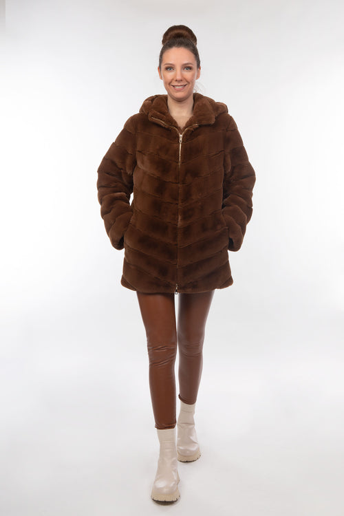 Petite M. Kunstpelz Jacke mit Reissverschluss und Kapuze Verkauf