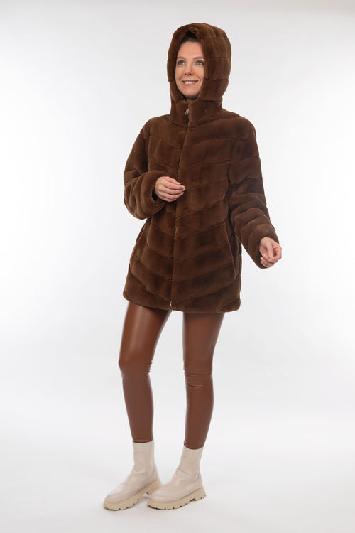 Petite M. Kunstpelz Jacke mit Reissverschluss und Kapuze Verkauf