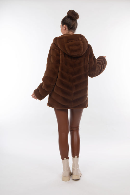 Petite M. Kunstpelz Jacke mit Reissverschluss und Kapuze Verkauf