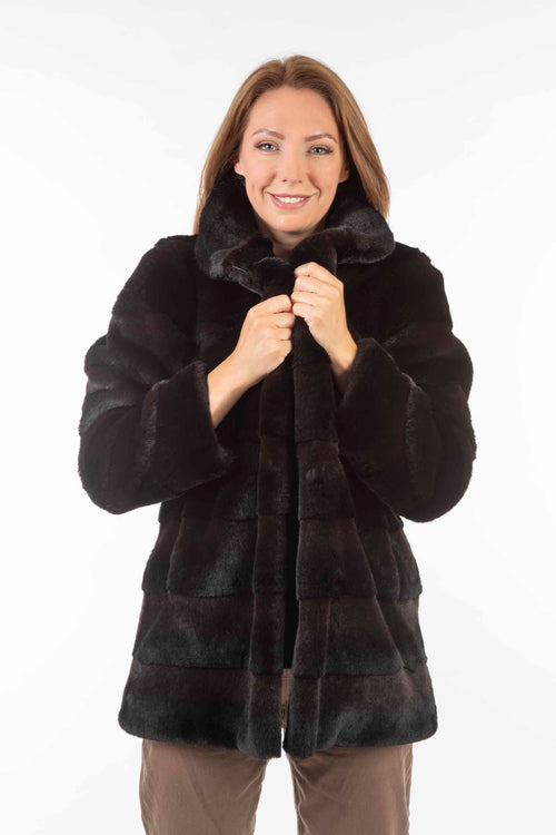 Petite M. Kunstfell Jacke Nerzoptik Schwarzbraun