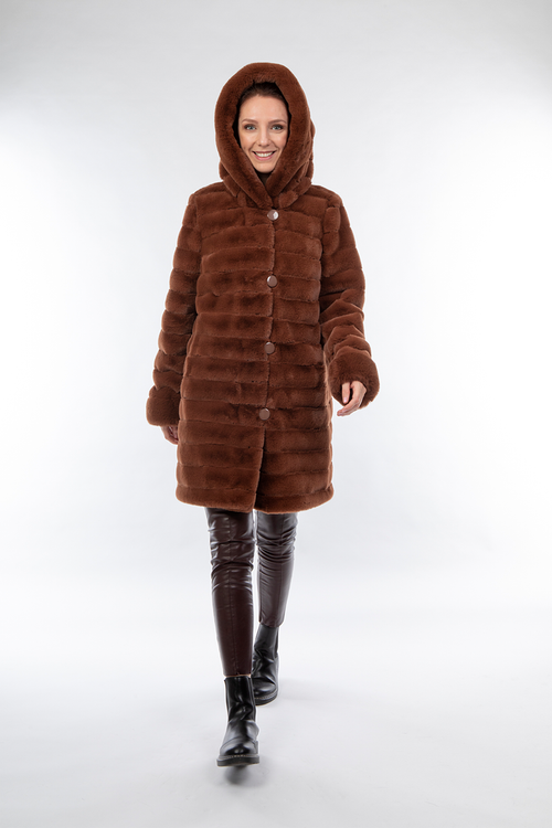 Petite M. Wendemantel mit Kapuze in Kunstfell und Microfaser, Farbe Cognac Meist gekauft