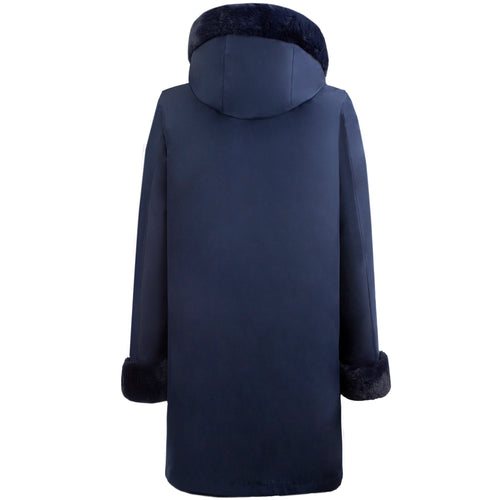 Petite M. Wendemantel mit Kapuze in Kunstfell und Microfaser, Farbe Blau Schlussverkauf