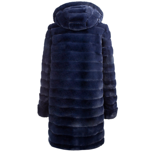 Petite M. Wendemantel mit Kapuze in Kunstfell und Microfaser, Farbe Blau Schlussverkauf