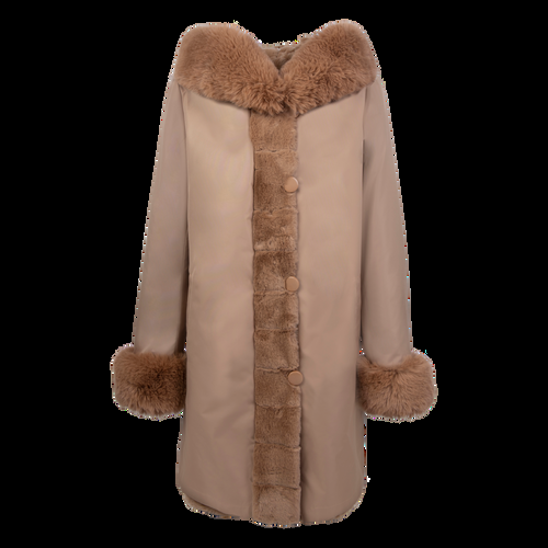 Petite M. Wendemantel mit Kapuze in Kunstfell und Microfaser, Farbe Camel Günstiger Verkauf