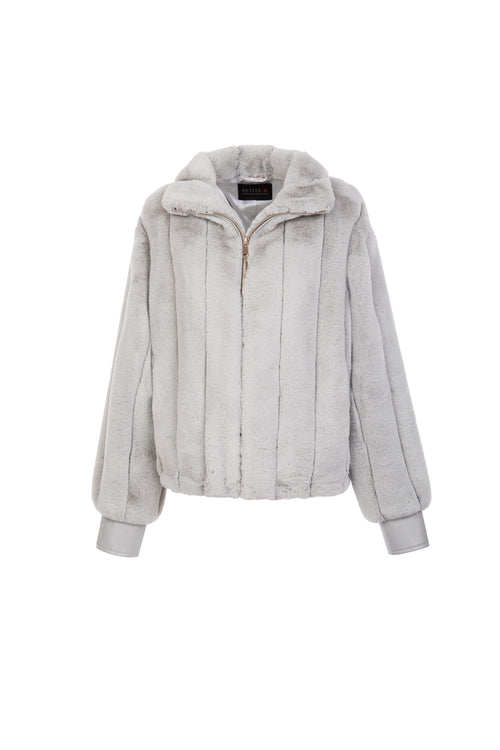 Petite M. Kunstpelz Bomberjacke in Silbergrau Outlet