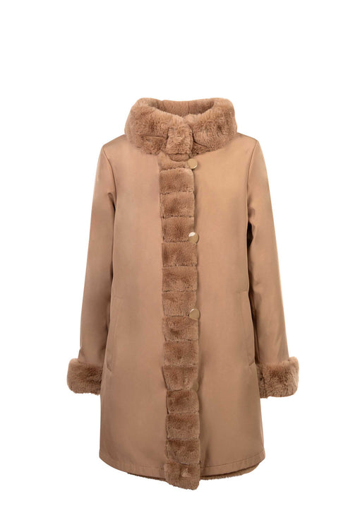 Petite M. Kunstpelz Jacke zum Wenden Camel Auslauf