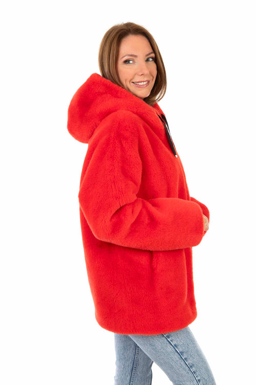 Petite M. Jacke in Kunstpelz mit Kapuze, Rot Meist gekauft