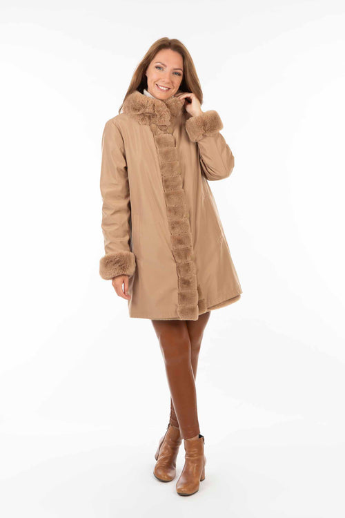 Petite M. Kunstpelz Jacke zum Wenden Camel Auslauf