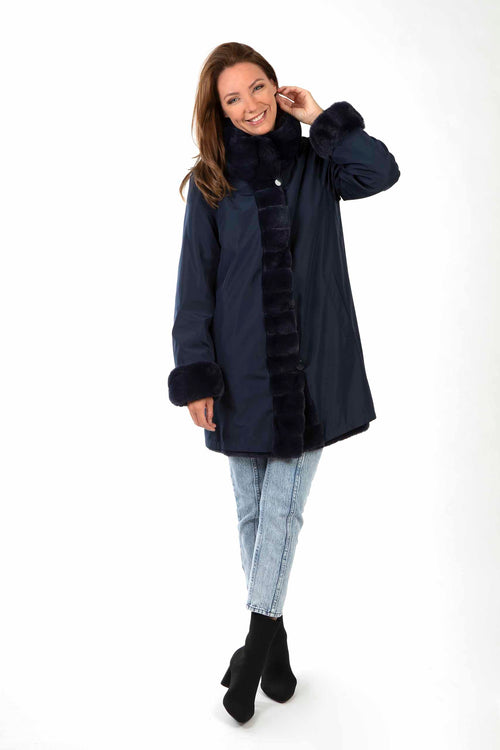 Petite M. Kunstpelz Jacke zum Wenden Blau Verkauf