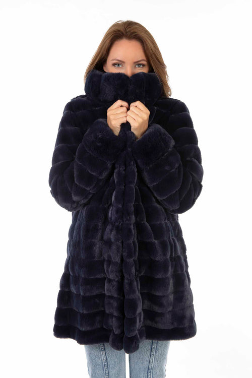 Petite M. Kunstpelz Jacke zum Wenden Blau Verkauf