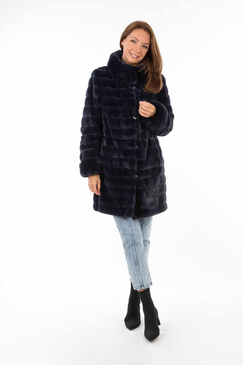 Petite M. Kunstpelz Jacke zum Wenden Blau Verkauf