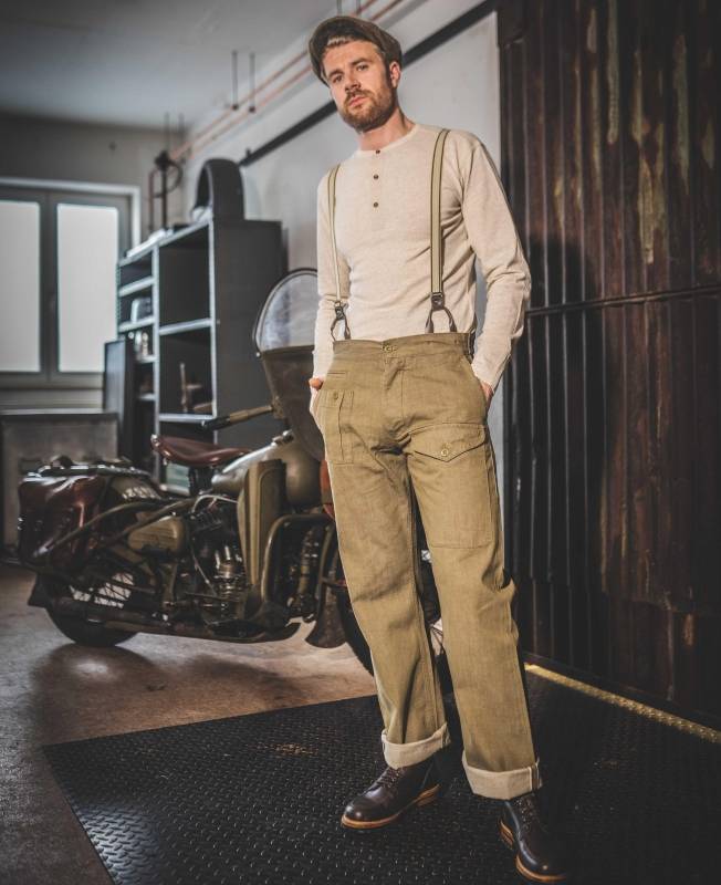 Pike Brothers 1952 Pattern Trousers olive selvage im Angebot