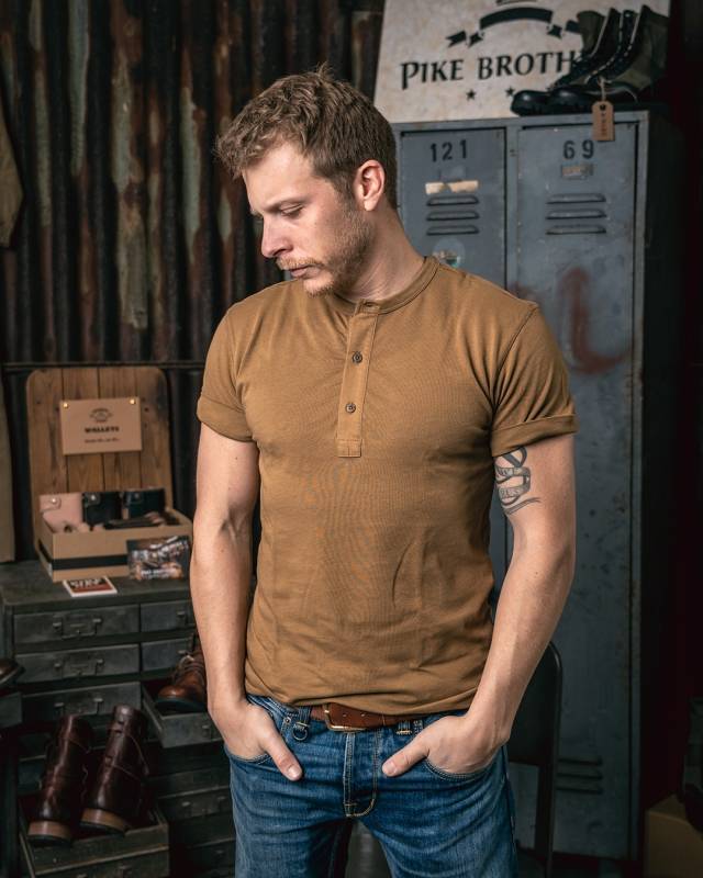 Pike Brothers 1927 Henley Shirt short sleeve Mojave brown Günstiger Verkauf