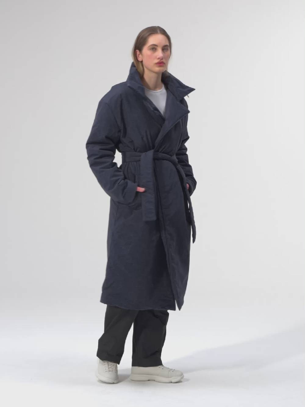 Pinqponq Padded Trench Coat - Fjord Navy (Unisex) Fabrikverkauf