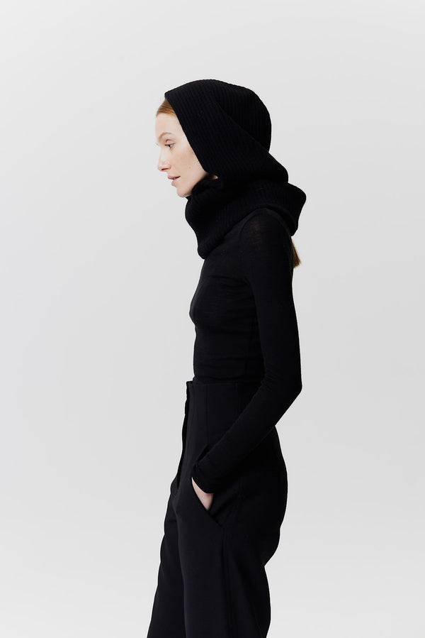 Prinz Berlin Kaschmir Hood Rib Knit Schwarz Outlet