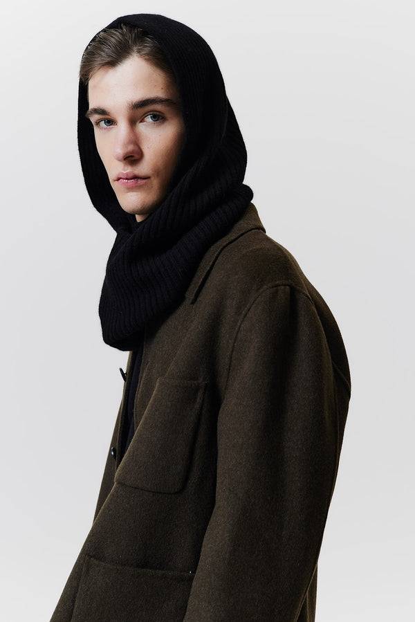 Prinz Berlin Kaschmir Hood Rib Knit Schwarz Outlet