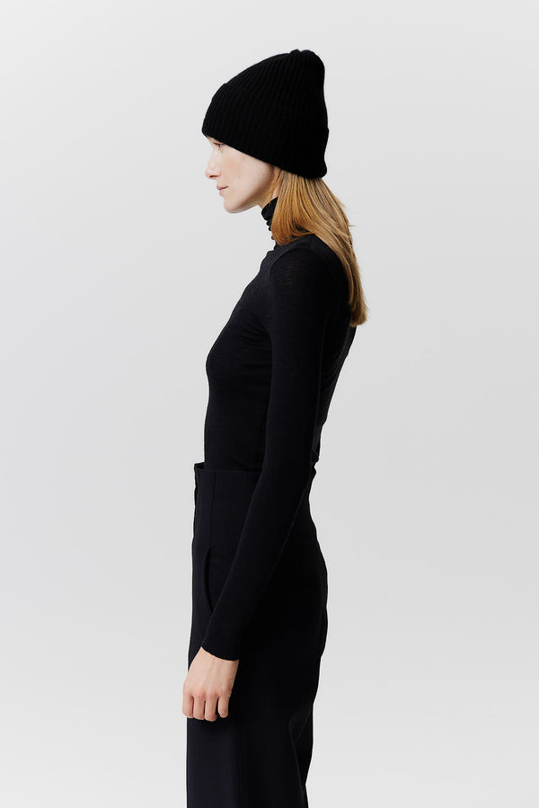 Prinz Berlin Kaschmir Beanie Rib Knit Schwarz Auslauf