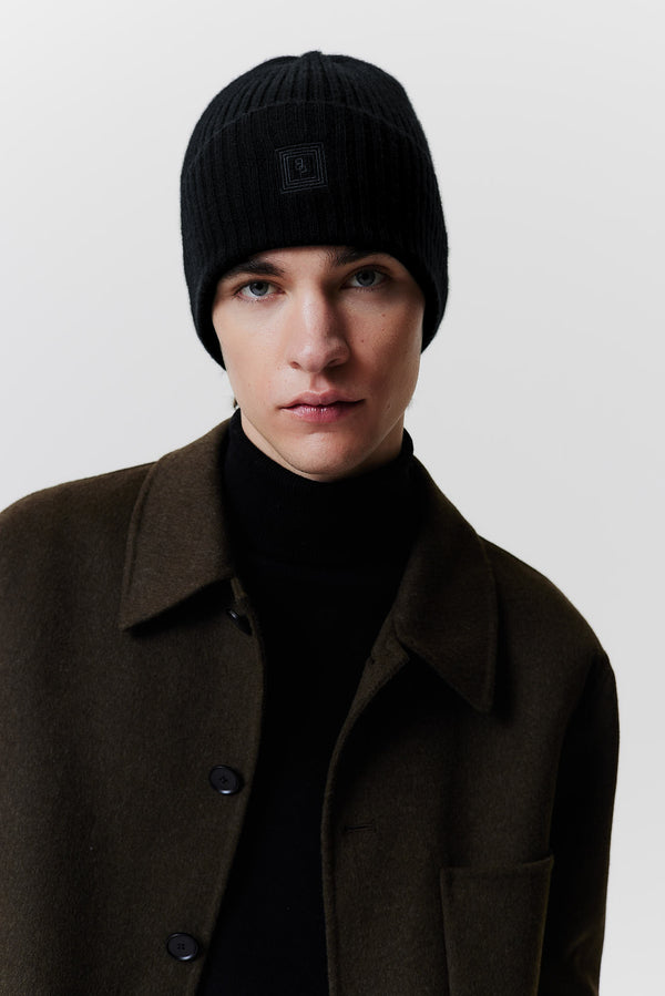 Prinz Berlin Kaschmir Beanie Rib Knit Schwarz Auslauf