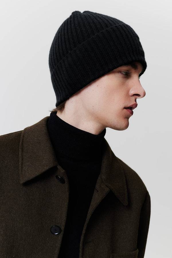 Prinz Berlin Kaschmir Beanie Rib Knit Schwarz Auslauf