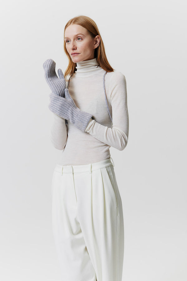 Prinz Berlin Kaschmir Mittens Rib Knit Hellgrau Verkauf