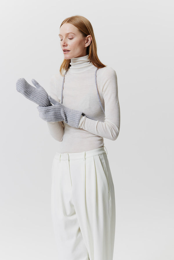 Prinz Berlin Kaschmir Mittens Rib Knit Hellgrau Verkauf
