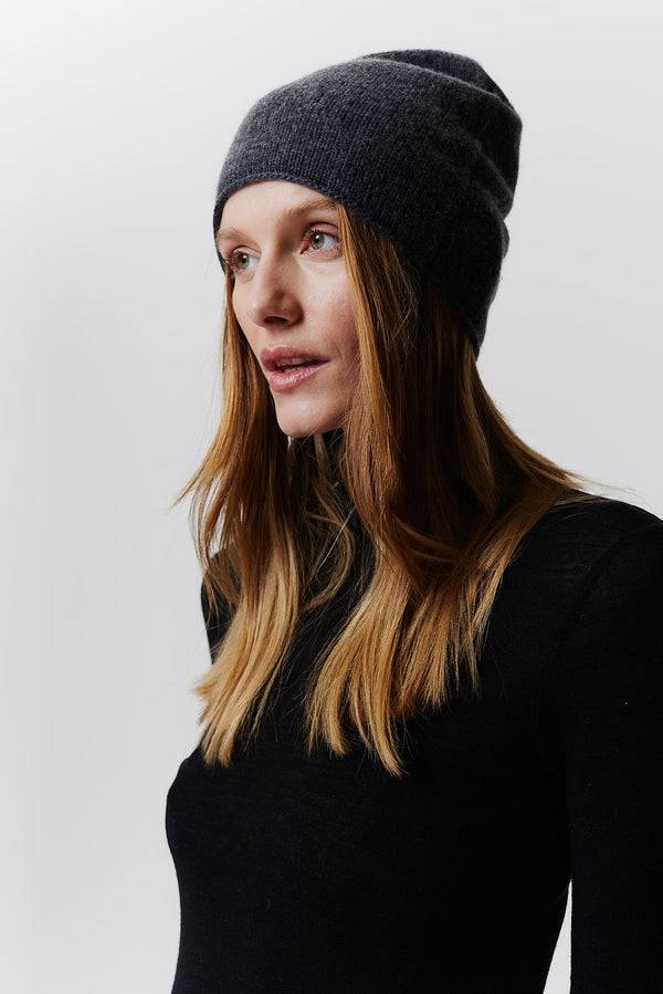 Prinz Berlin Kaschmir Beanie Fine Knit Graphit Verkauf