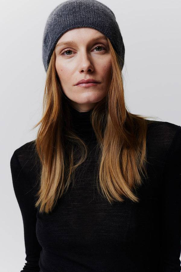 Prinz Berlin Kaschmir Beanie Fine Knit Graphit Verkauf
