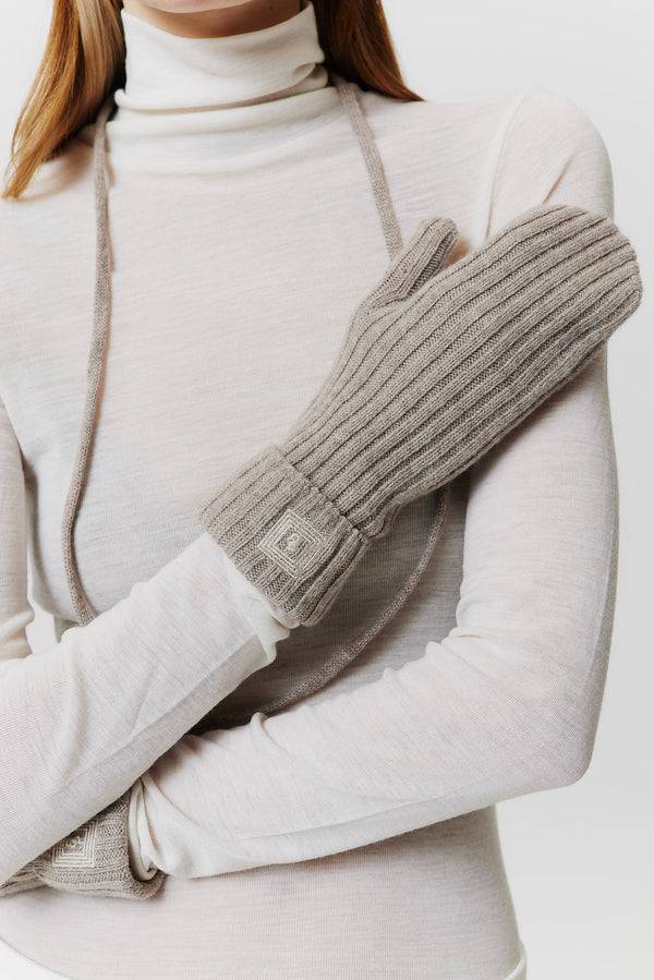 Prinz Berlin Kaschmir Mittens Rib Knit Beige Hotsell