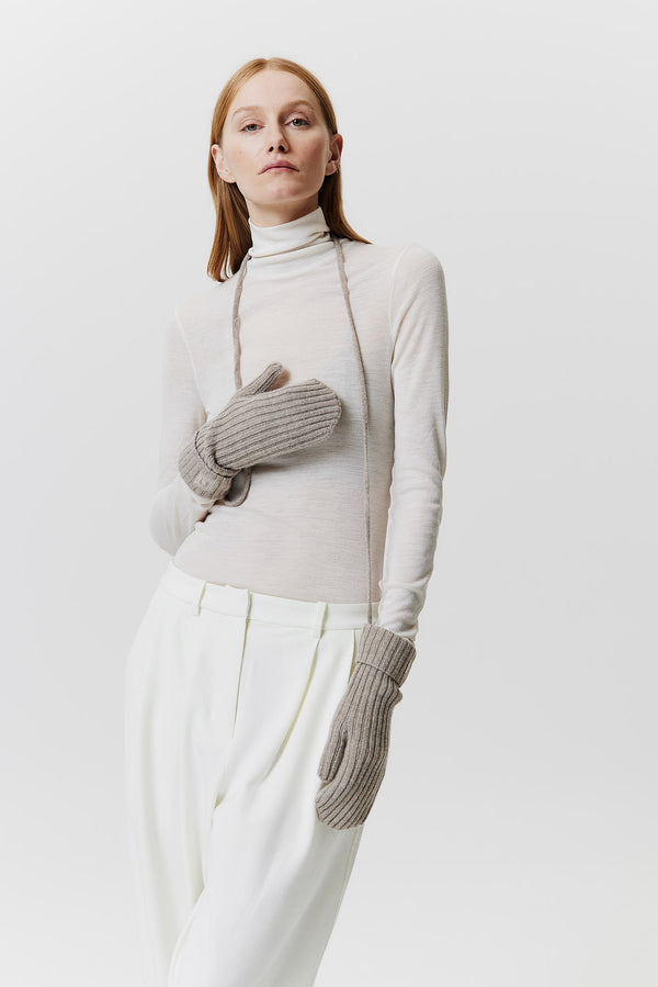 Prinz Berlin Kaschmir Mittens Rib Knit Beige Hotsell