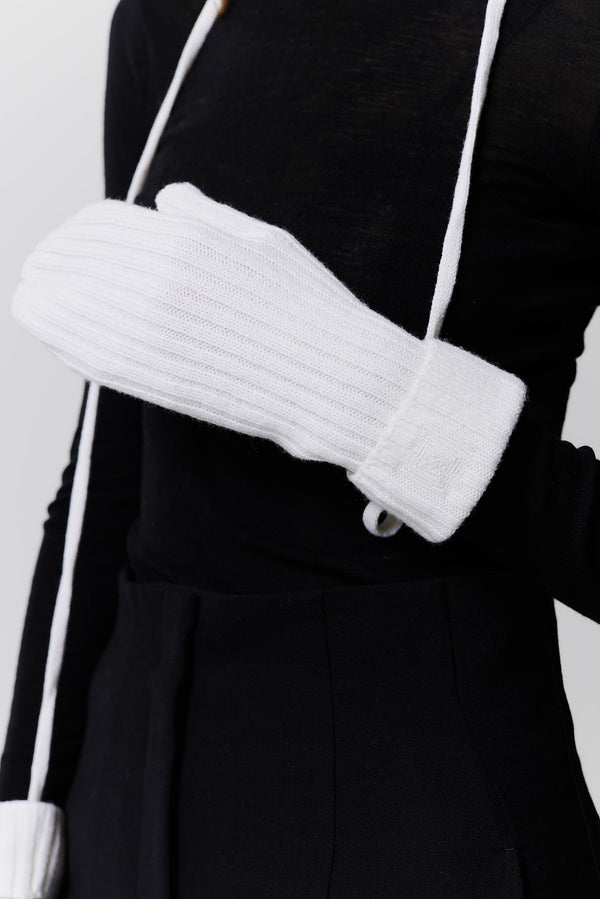 Prinz Berlin Kaschmir Mittens Rib Knit Off-White Günstiger Verkauf