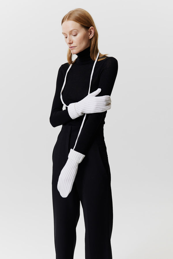 Prinz Berlin Kaschmir Mittens Rib Knit Off-White Günstiger Verkauf