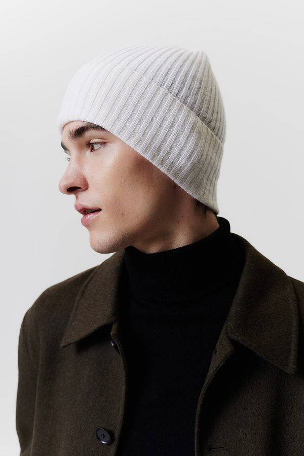 Prinz Berlin Kaschmir Beanie Rib Knit Off-White Meist gekauft