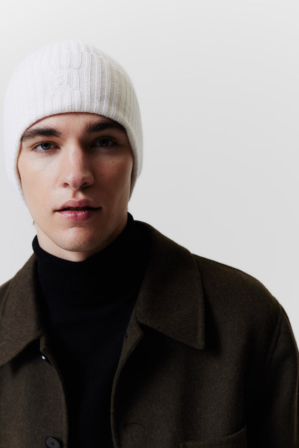 Prinz Berlin Kaschmir Beanie Rib Knit Off-White Meist gekauft