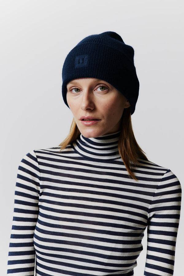 Prinz Berlin Kaschmir Beanie Classic Knit Dunkelblau Blitzverkäufe