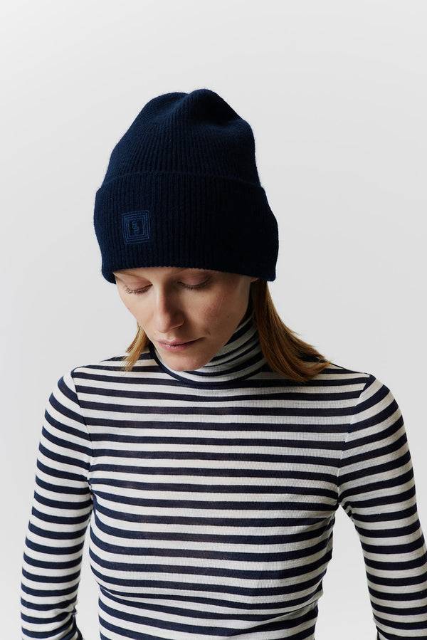 Prinz Berlin Kaschmir Beanie Classic Knit Dunkelblau Blitzverkäufe