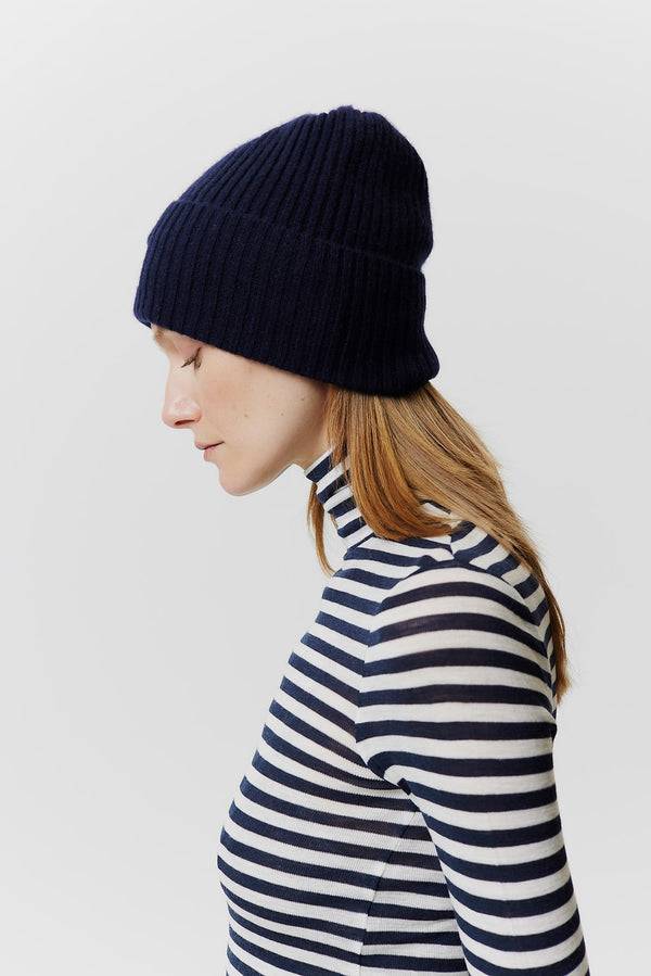 Prinz Berlin Kaschmir Beanie Rib Knit Dunkelblau Online