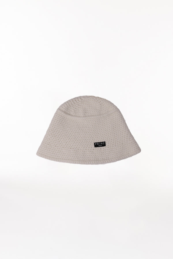 Prinz Berlin Kaschmir Bucket Hat Hand Crochet Weiß im Angebot