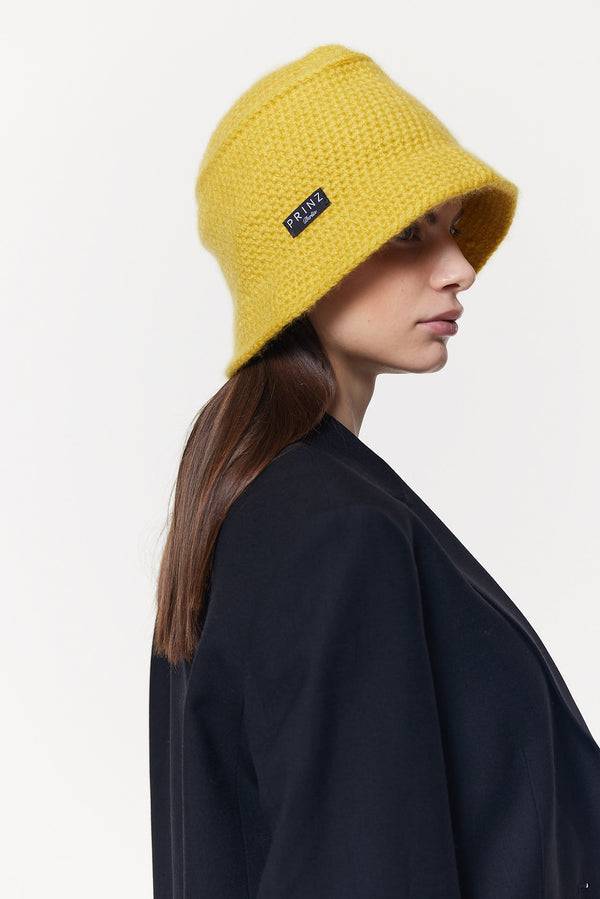 Prinz Berlin Kaschmir Bucket Hat Hand Crochet Gelb Auslauf